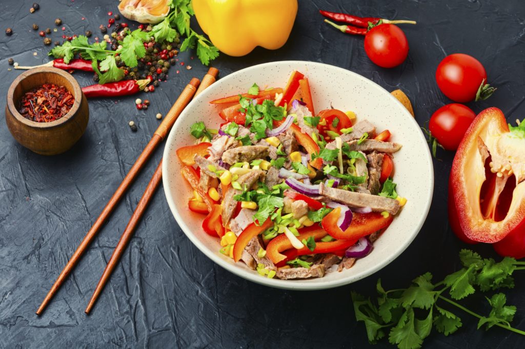 salad with vegetables and meat